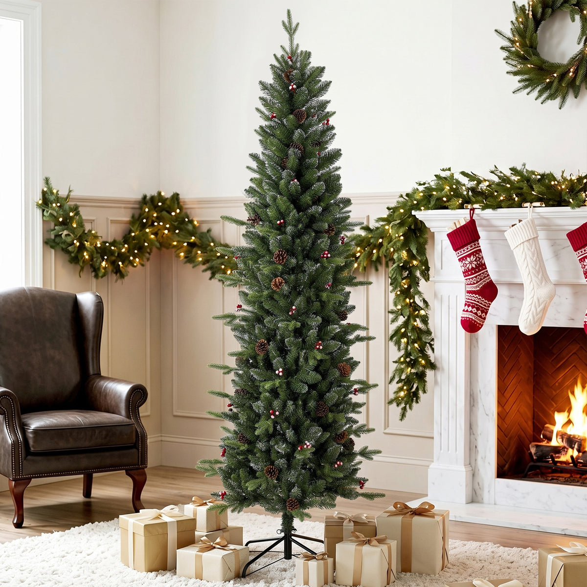 Slim Gracious Pine Xmas Tree with 904 Branch Tips, Green
