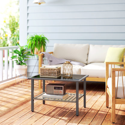 Outdoor Rattan Coffee Table, Rectangular Tea Side Table, Mixed-grey