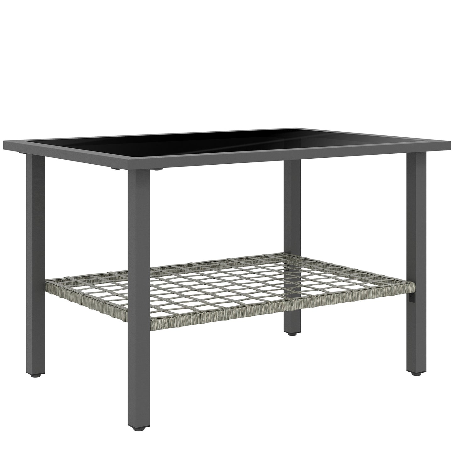 Outdoor Rattan Coffee Table, Rectangular Tea Side Table, Mixed-grey