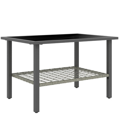 Outdoor Rattan Coffee Table, Rectangular Tea Side Table, Mixed-grey