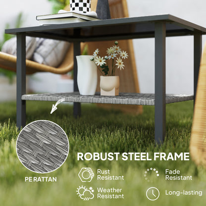 Outdoor Rattan Coffee Table, Rectangular Tea Side Table, Mixed-grey