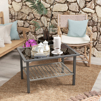 Outdoor Rattan Coffee Table, Rectangular Tea Side Table, Mixed-grey