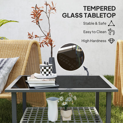 Outdoor Rattan Coffee Table, Rectangular Tea Side Table, Mixed-grey