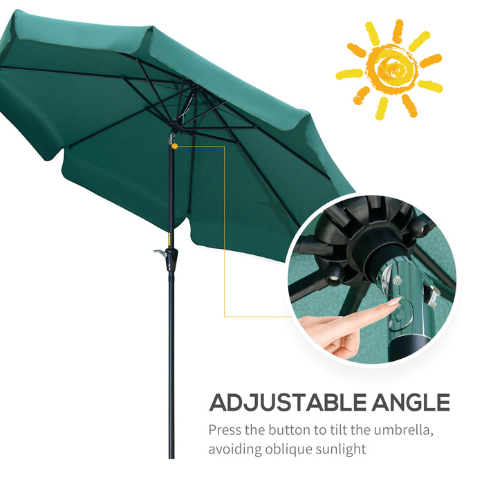 2.66m Garden Parasol Umbrella, Outdoor Market Table Umbrella, Outdoor Sun Shade with Ruffles, 8 Sturdy Ribs, Green