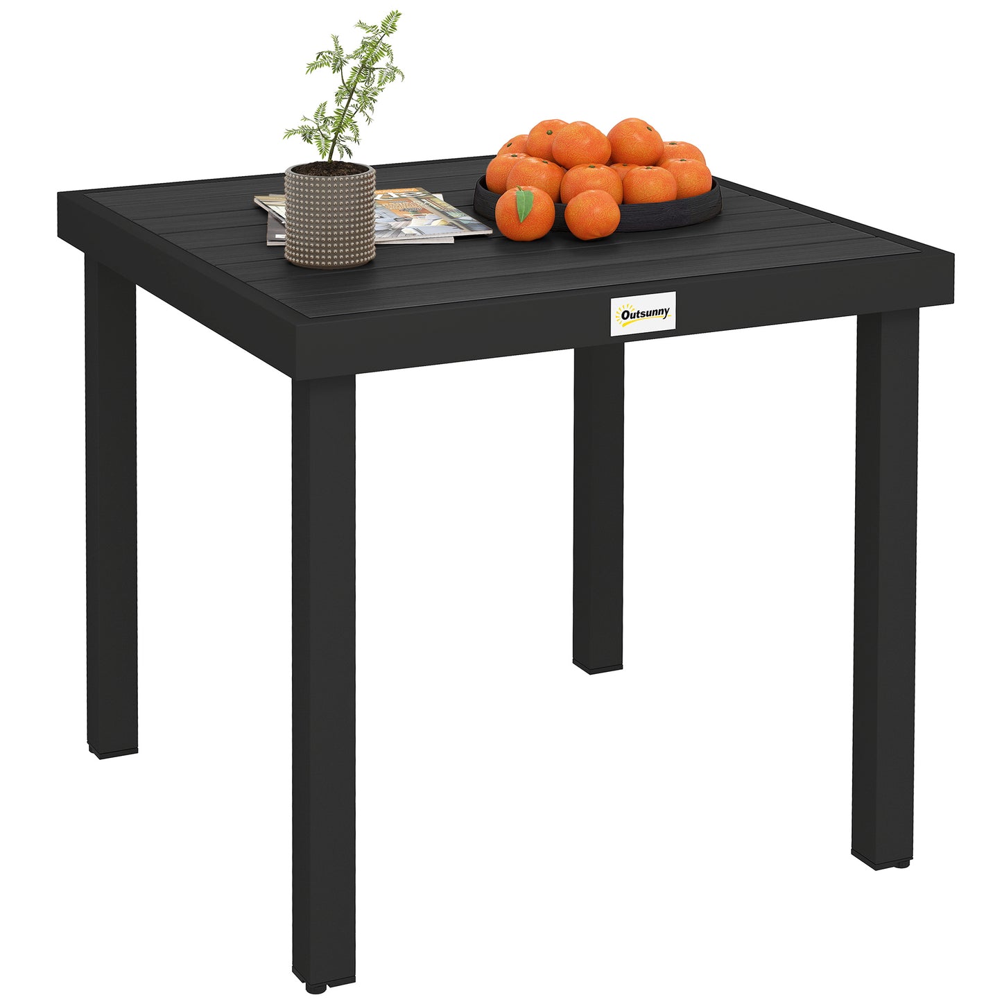 78 cm Garden Dining Table for 4, Square Outdoor Side Table, Black