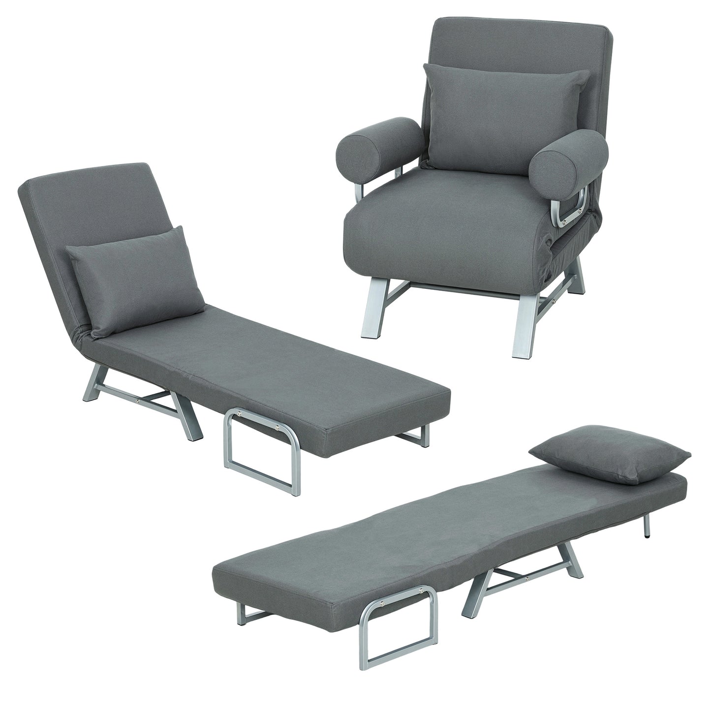 Single Sofa Bed, 3-in-1 Convertible Folding Chair Bed, Dark Grey