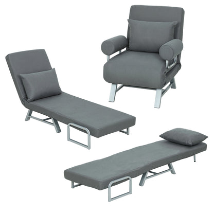 Single Sofa Bed, 3-in-1 Convertible Folding Chair Bed, Dark Grey