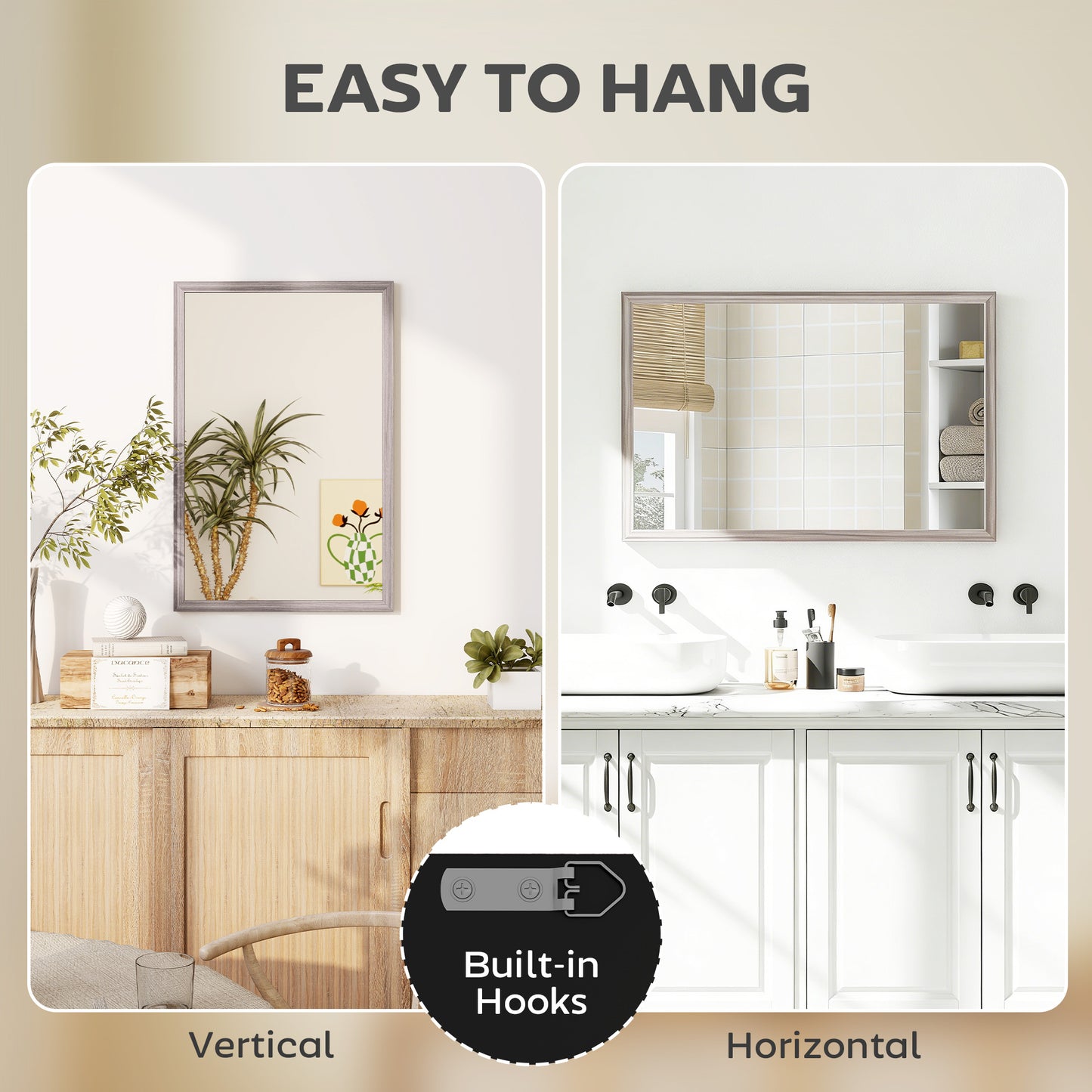 40 x 60 cm Wall Bathroom Mirror, Vanity Mirror, Grey