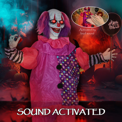 Sound Activated Halloween Animatronics Clown with Red Light Up Eyes