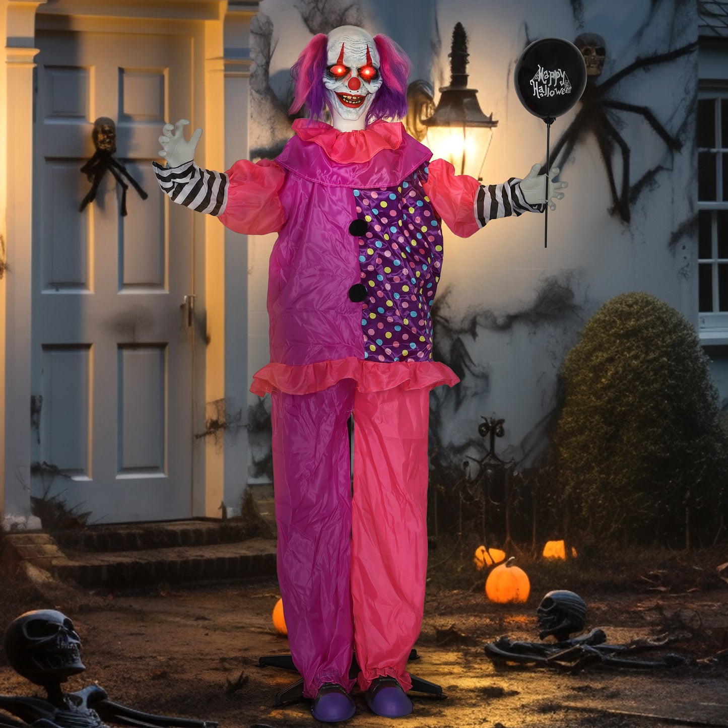 Sound Activated Halloween Animatronics Clown with Red Light Up Eyes