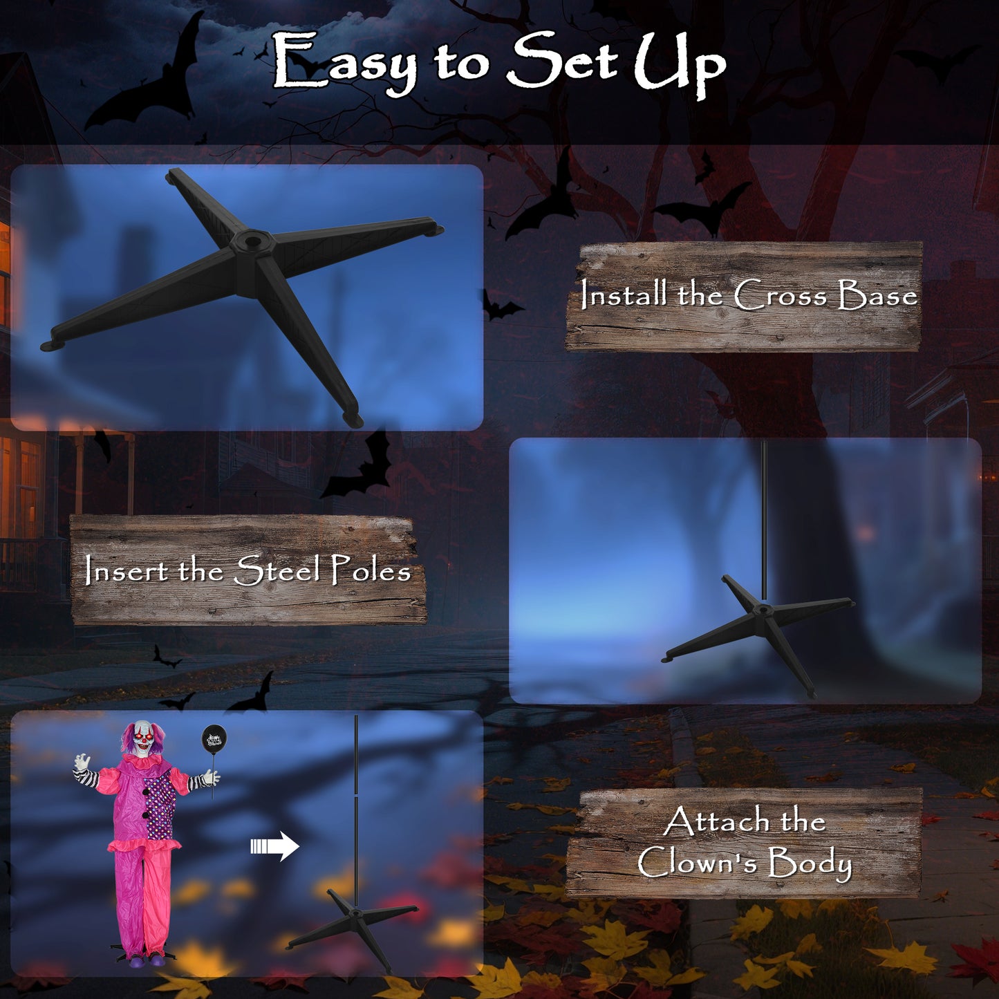 Sound Activated Halloween Animatronics Clown with Red Light Up Eyes