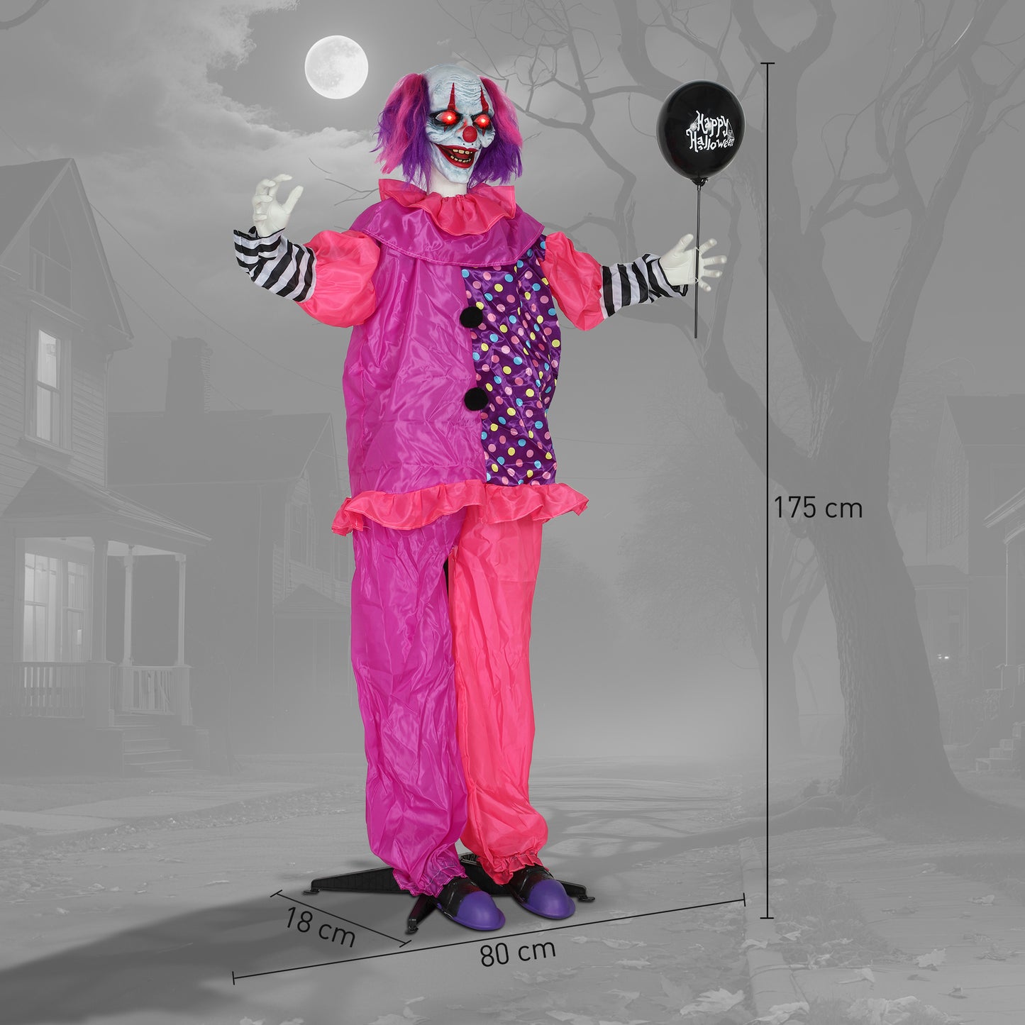 Sound Activated Halloween Animatronics Clown with Red Light Up Eyes