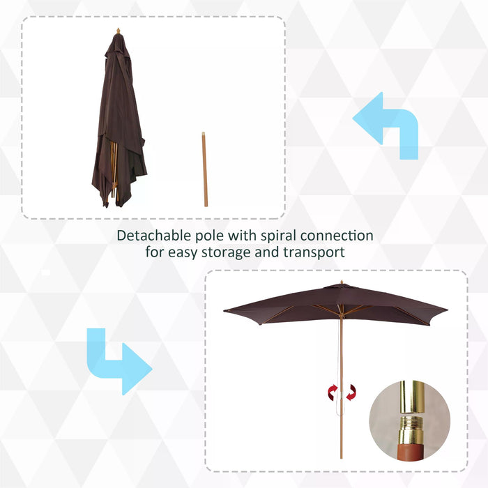 Garden Parasol Umbrella Wooden Sun Umbrella Outdoor Sun Shade Canopy, Coffee√Ø¬º¬å2 x 3m