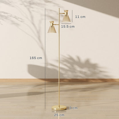 Standing Lamp with Adjustable Dual Head, Modern Floor Lamp, Gold Tone
