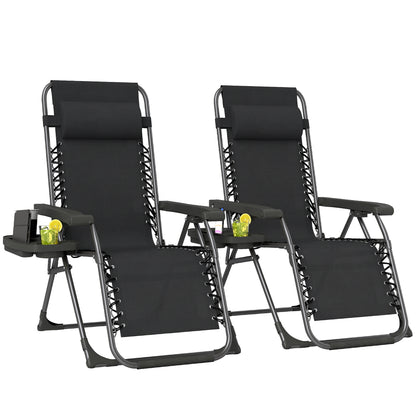 Zero Gravity Chairs Set of 2 with Cup Holder, Headrest, Black