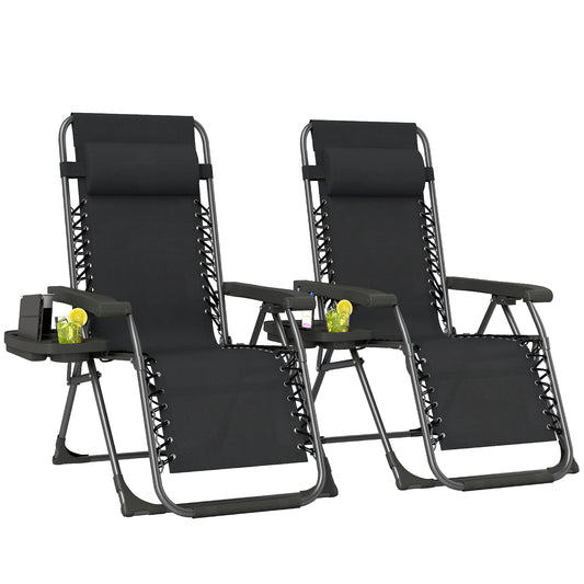 Zero Gravity Chairs Set of 2 with Cup Holder, Headrest, Black