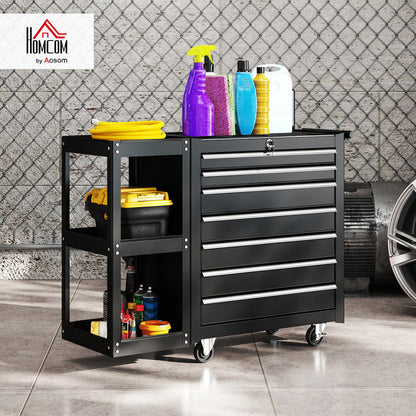 7 Drawer Lockable Steel Tool Chest on Wheels for Workshop, Black