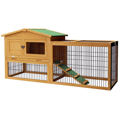 Rabbit Hutch, Wooden Guinea Pig Hutch with Run & Tray, Yellow