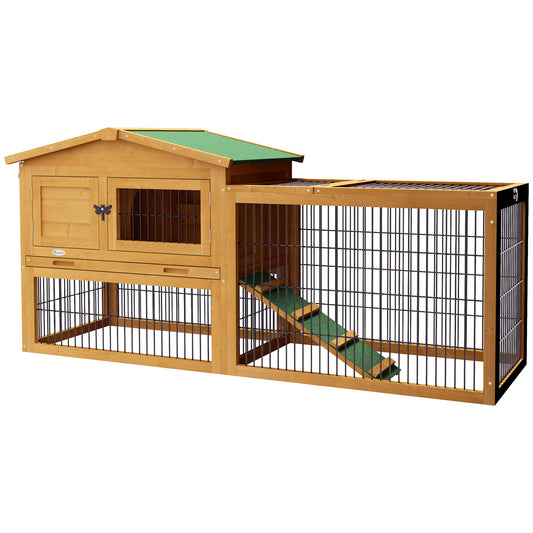 Rabbit Hutch, Wooden Guinea Pig Hutch with Run & Tray, Yellow