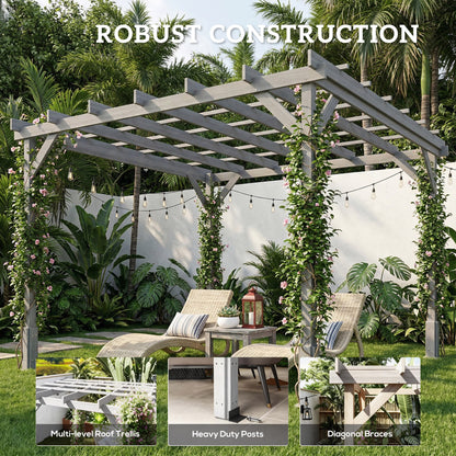3 x 3 m Wooden Pergola Kit, Garden Gazebo Shelter, Grey