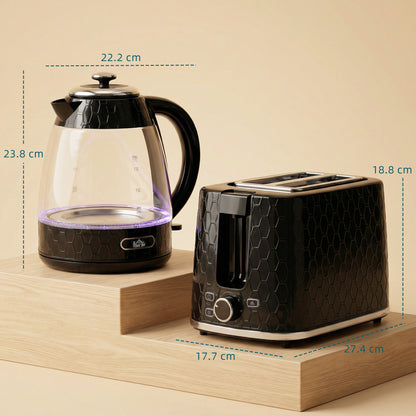 Kettle and Toaster Set with Limescale Filter, Crumb Tray, Black