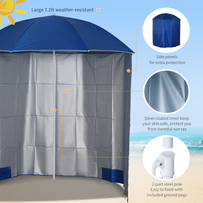 88" Arc 2.2M Fishing Umbrella Beach Parasol with Sides Brolly Shelter Canopy Shade with FREE Carry Bag Blue