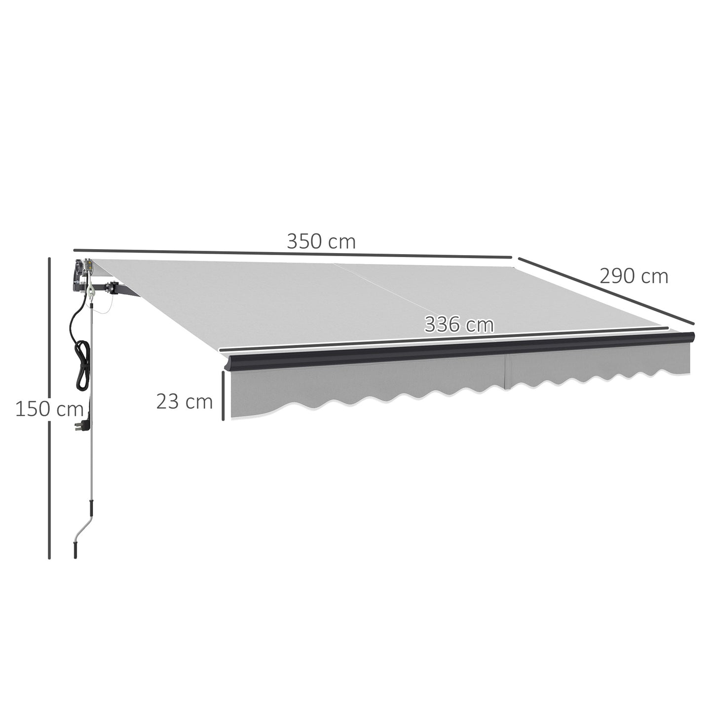 3.5 x 3(m) Electric Retractable Awning Aluminium Frame Light Grey