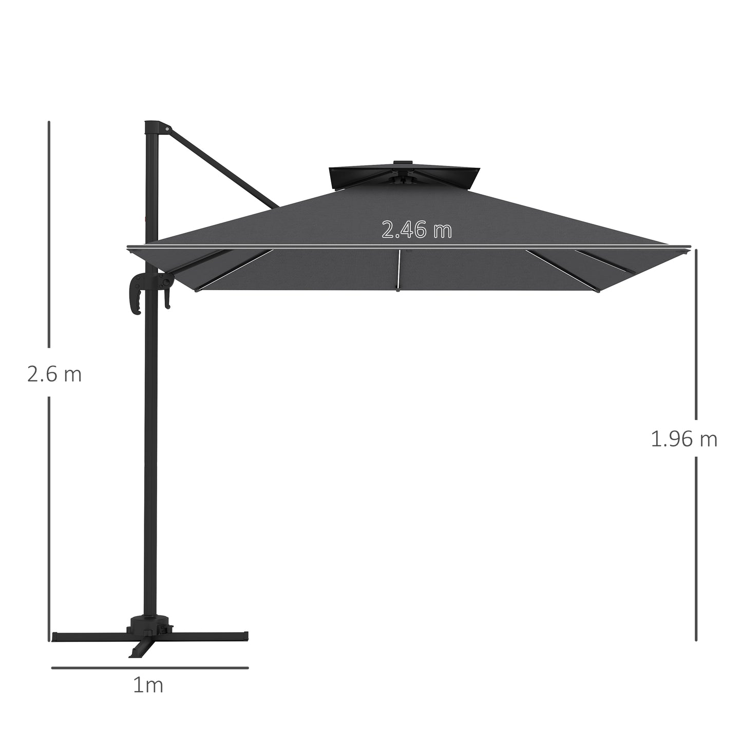 2.5m Cantilever Parasol, Garden Parasol with Lights, Dark Grey