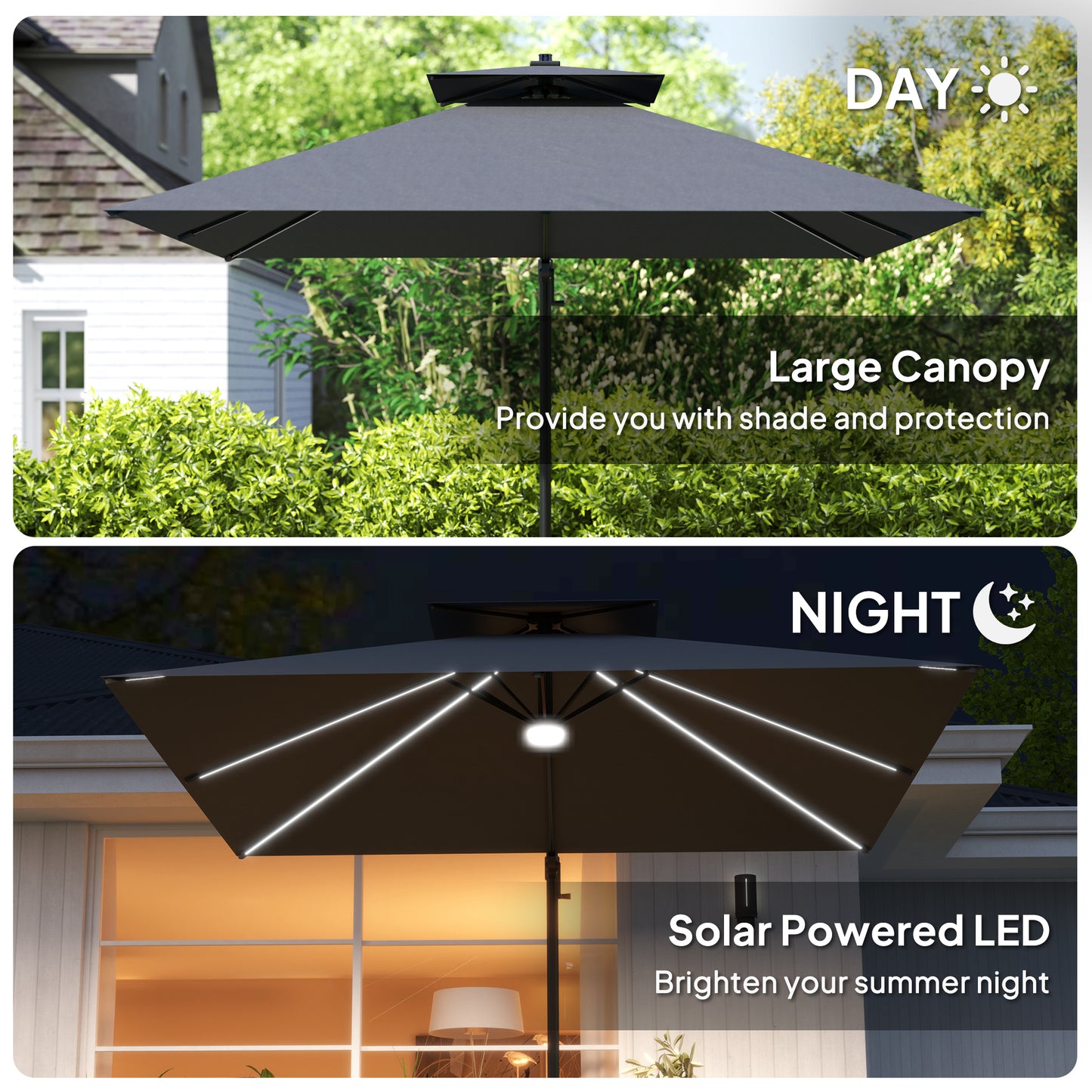 2.5m Cantilever Parasol, Garden Parasol with Lights, Dark Grey
