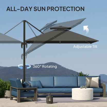 2.5m Cantilever Parasol, Garden Parasol with Lights, Dark Grey