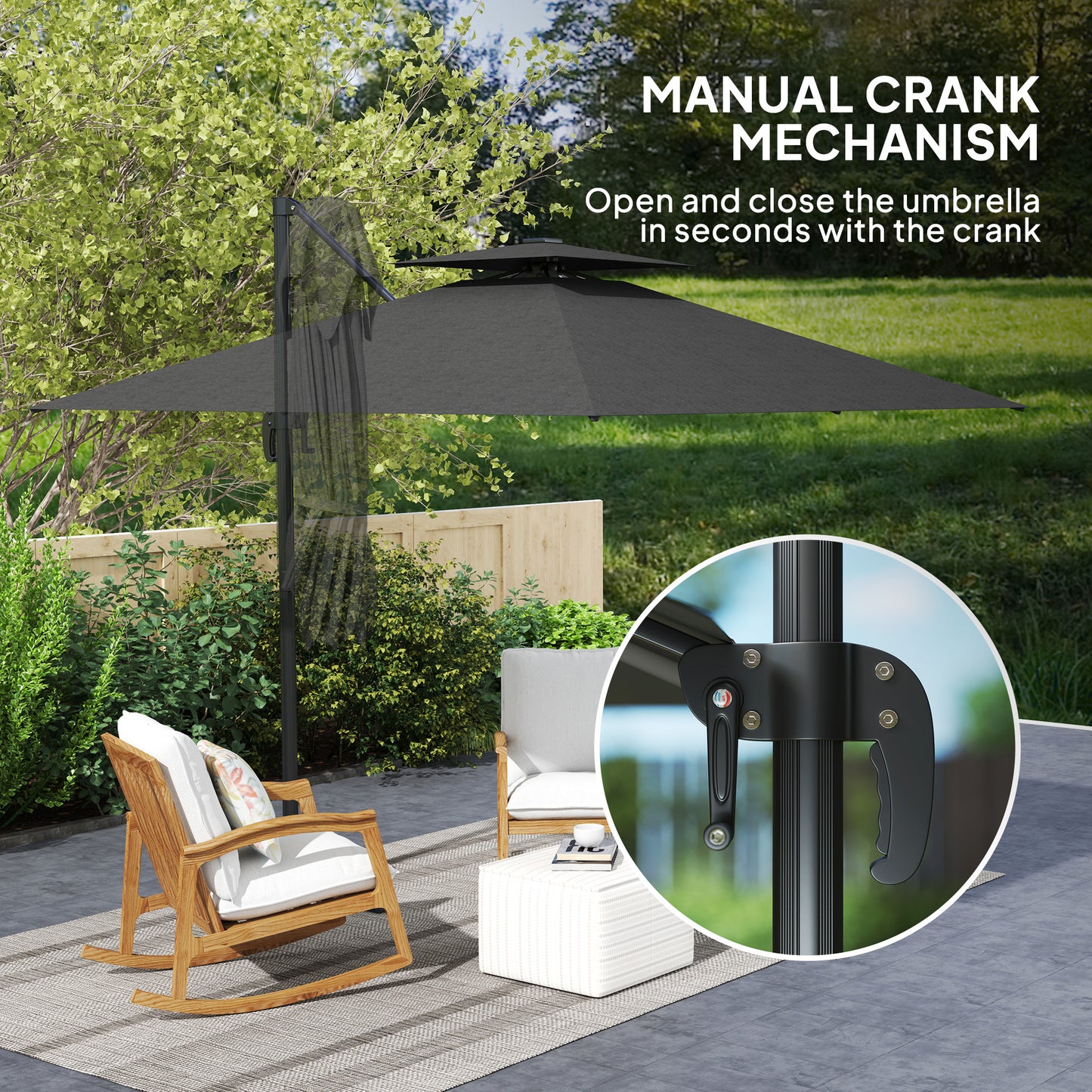 2.5m Cantilever Parasol, Garden Parasol with Lights, Dark Grey