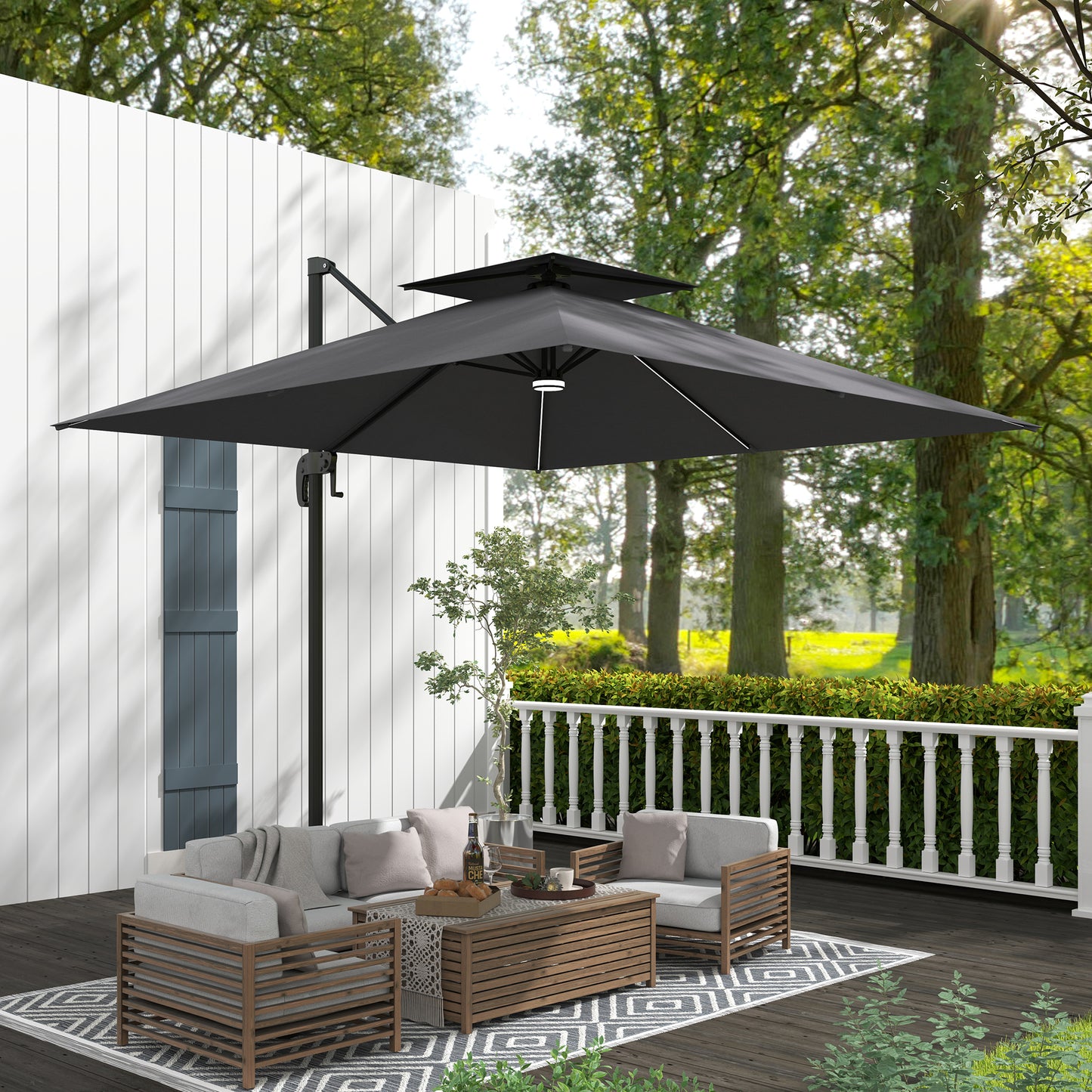 2.5m Cantilever Parasol, Garden Parasol with Lights, Dark Grey