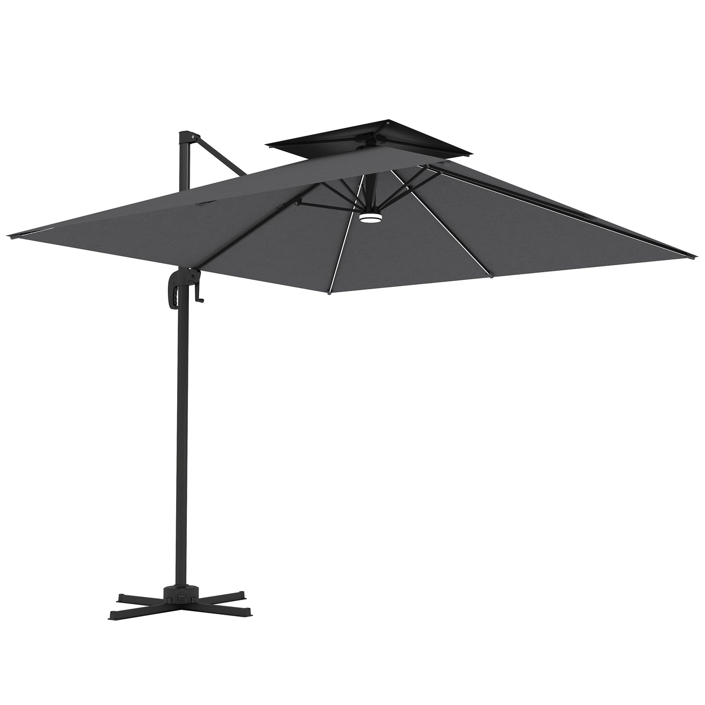 2.5m Cantilever Parasol, Garden Parasol with Lights, Dark Grey