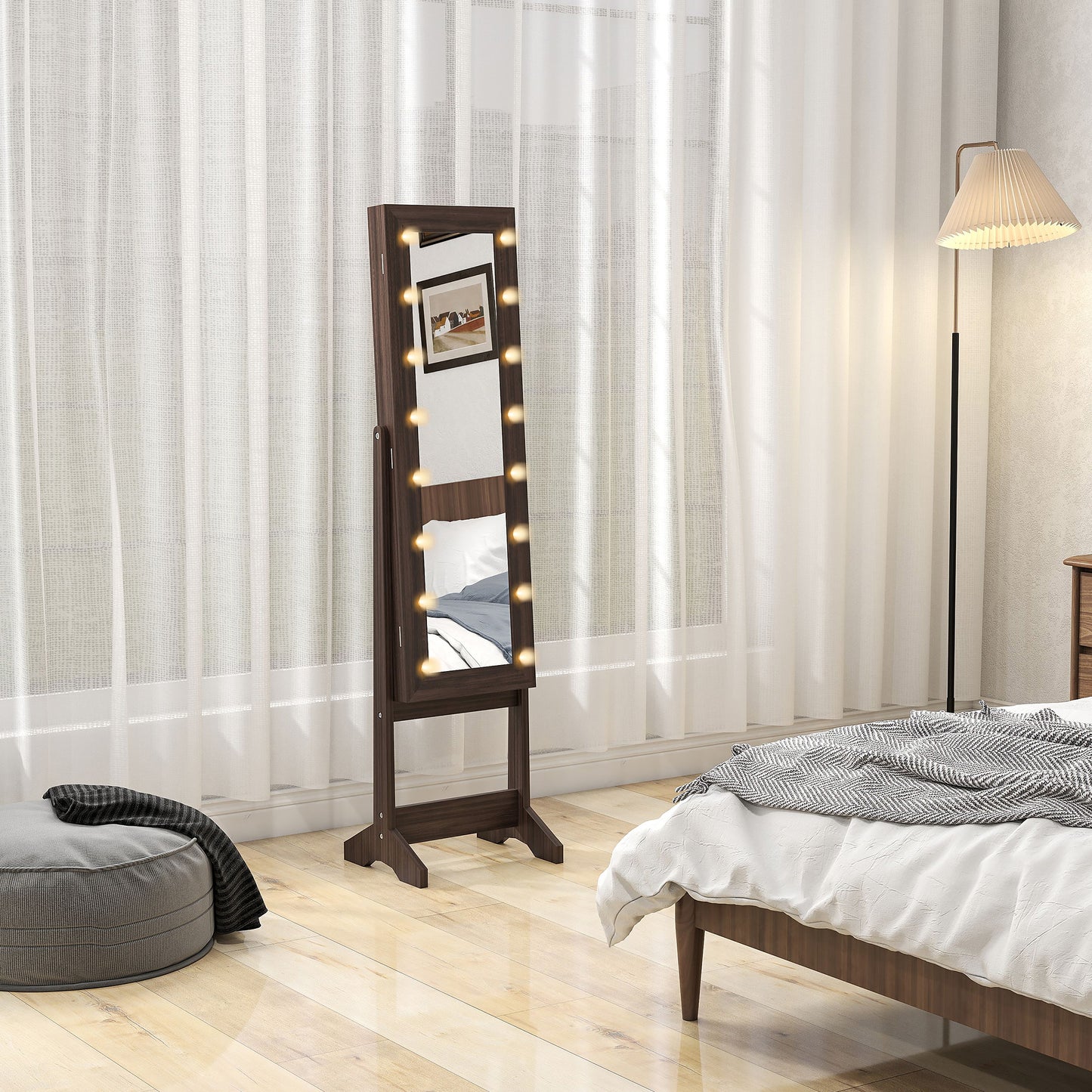 Freestanding LED Mirrored Jewelry Cabinet Dark Brown