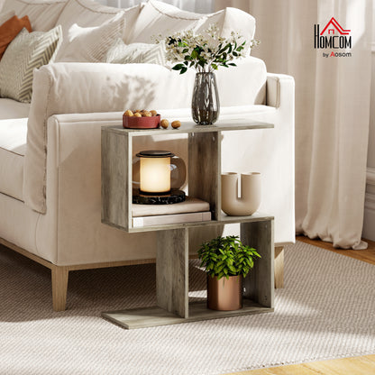 Side Table, Narrow End Table with Storage Shelves, Grey