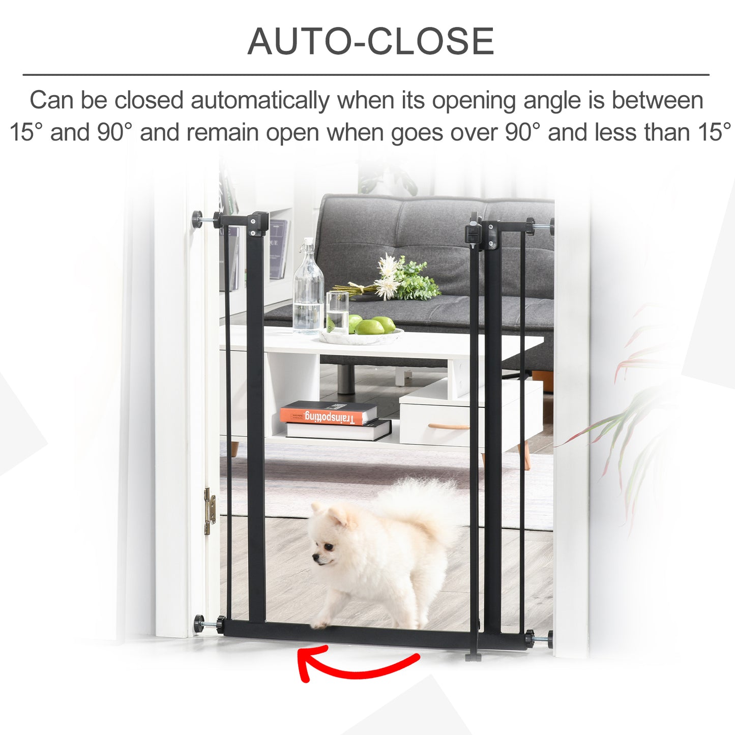 Dog Gate Pressure Fit Pet Tall Stairs Gate Safety Barrier Auto Close, 94cm Extra Tall, 74-80cm Wide, with Double Locking, Black