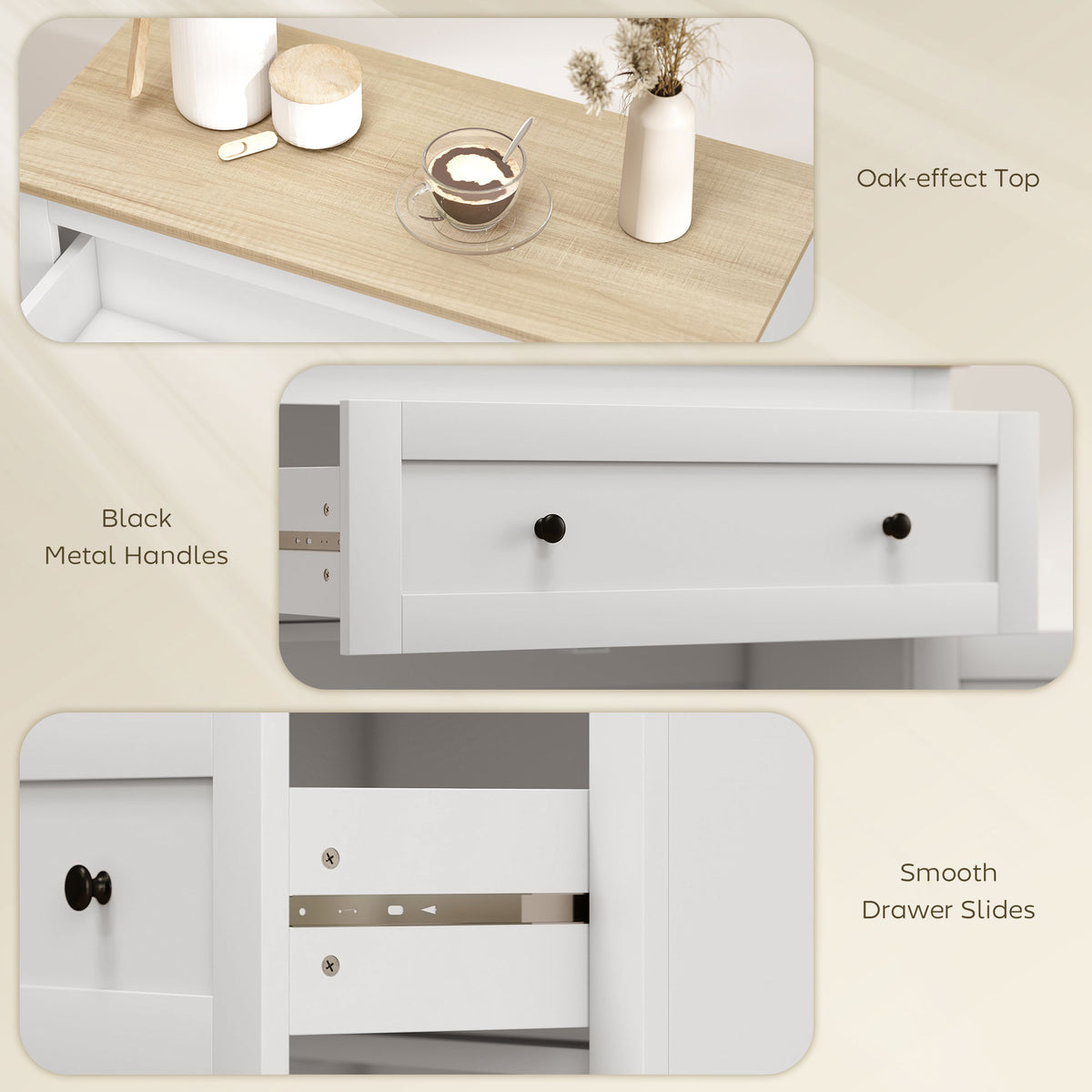 Sideboard Storage Cabinet with Adjustable Shelf, Drawer, White