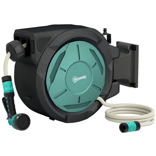 Retractable Hose Reel Wall Mounted with Lock, Black