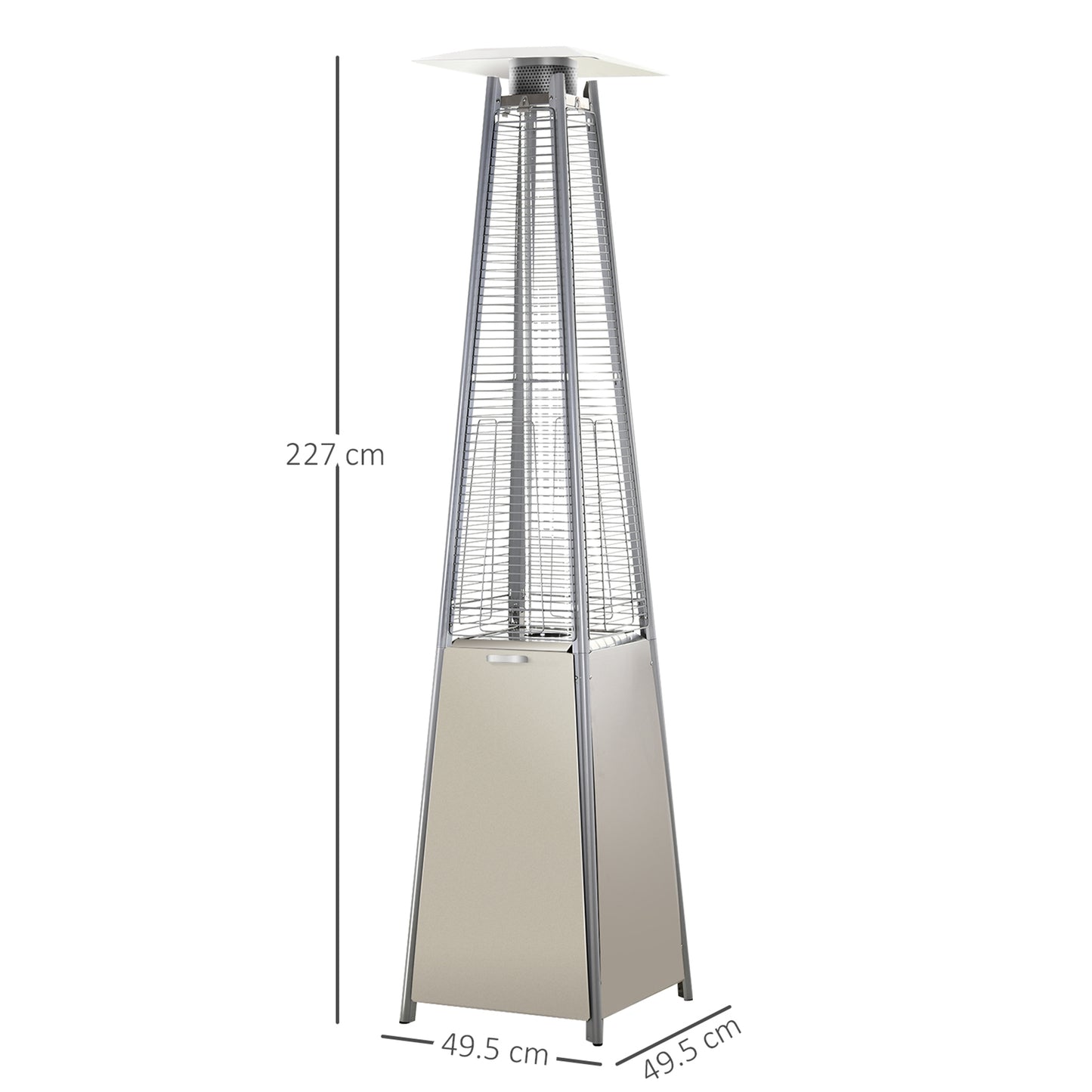 10.5KW Stainless Steel Outdoor Garden Patio Pyramid Heating Propane Gas Real Flame Heater Warmer Glass Tube w/ Wheels and Rain Cover, Silver