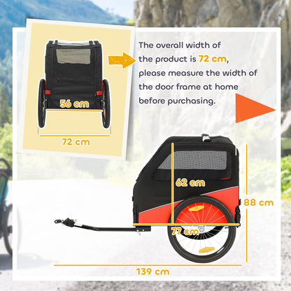 Dog Bike Trailer, Pet Cart Bicycle Carrier for Small and Medium Pets with 20" Inflatable Rubber Wheels, Universal Bicycle Coupler, Reflectors, Flag, Internal Leash, Support Up to 20kg, Red