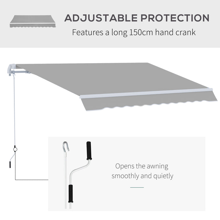 4x2.5m Retractable Manual Awning Window Door Sun Shade Canopy with Fittings and Crank Handle Grey