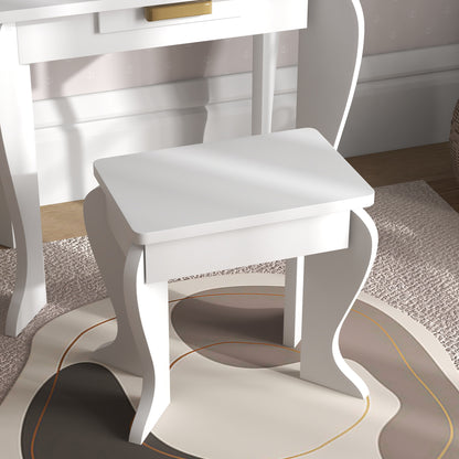 Kids Dressing Table and Stool Kids Vanity Set Makeup Desk w/ Mirror, Drawer, for Ages 3-6 Years, White
