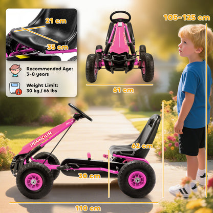 Kids Pedal Go Kart with Adjustable Seat, EVA Tyres, Pink
