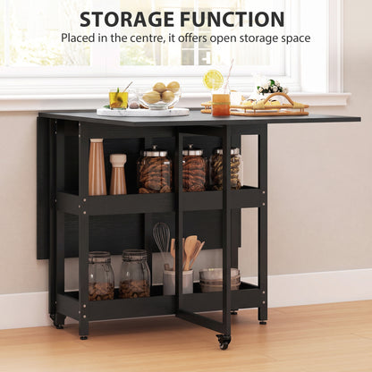 Folding Dining Table, Drop Leaf Table w/ Open Compartments, Black