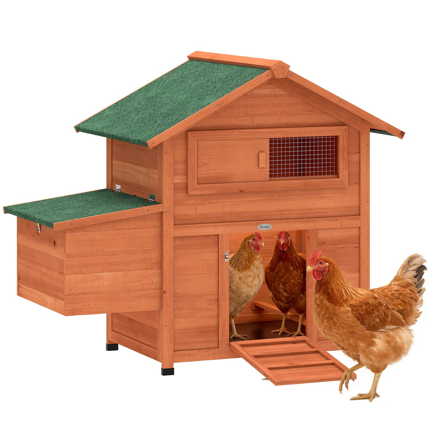Chicken Coop, Wooden Hen House with Nesting Box, Pull-Out Tray