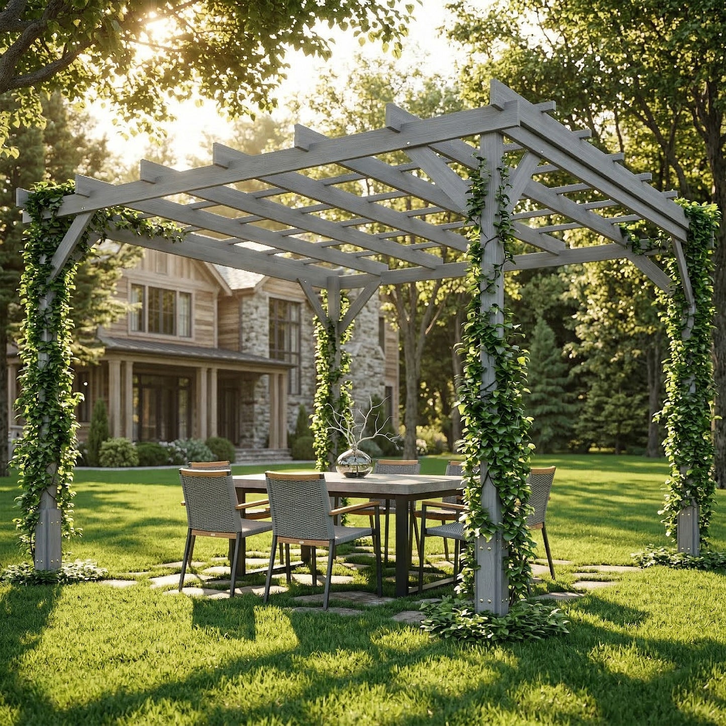 3 x 3 m Wooden Pergola Kit, Garden Gazebo Shelter, Grey