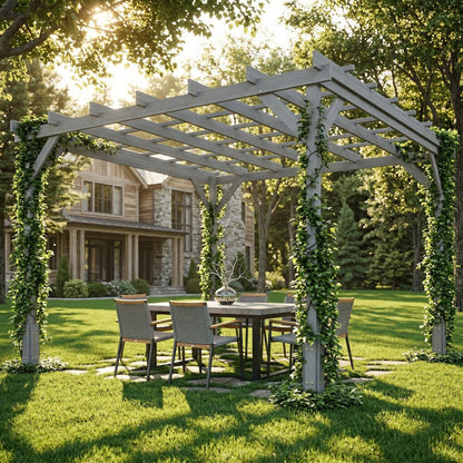 3 x 3 m Wooden Pergola Kit, Garden Gazebo Shelter, Grey