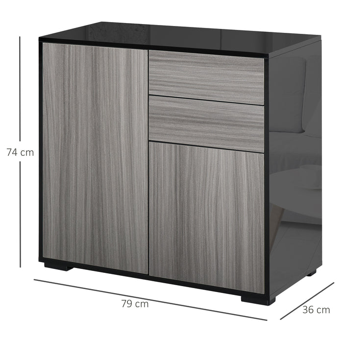 Modern Stylish Freestanding Push-Open Design Cabinet with 2 Drawer, 2 Door Cabinet, 2 Part Inner Space-Grey and Black