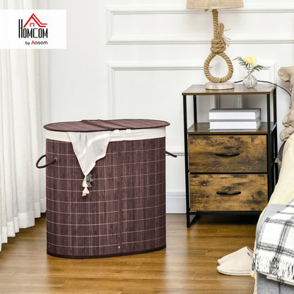 100L Bamboo Laundry Basket with Lid, Washing Basket, Brown