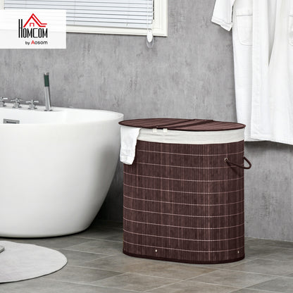 100L Bamboo Laundry Basket with Lid, Washing Basket, Brown